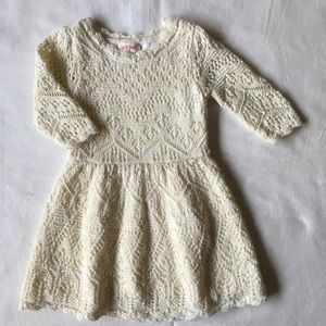 Girls dress size 2T knit crocheted ivory white lined worn once EUC sweater style
